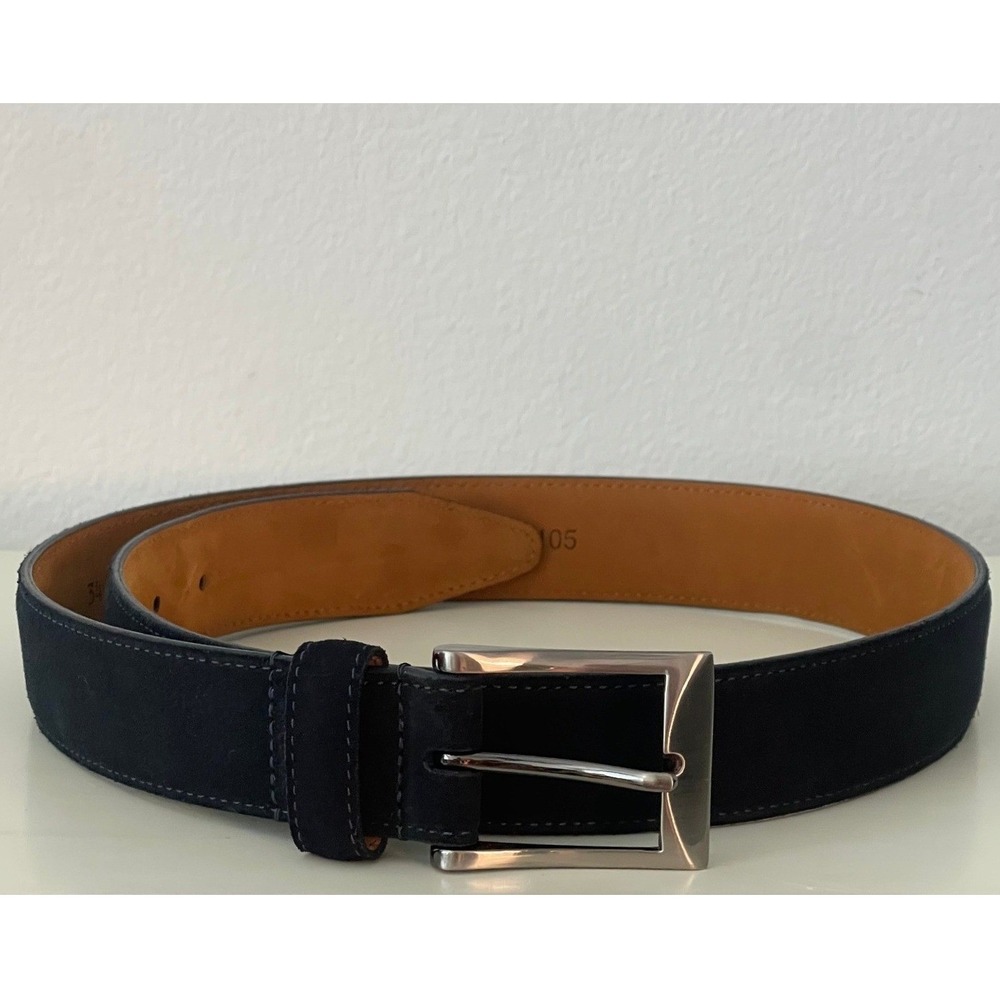 Cremieux Cashmere Suede Navy Blue Belt Men's Size 34 Made In USA Silver Buckle